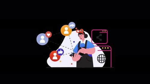 Flat Design Illustration of Person Interacting with Social Media