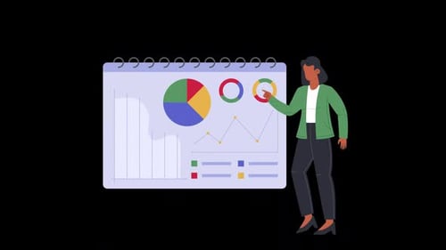 Business Woman Presenting Data Analytics and Charts Flat Animation
