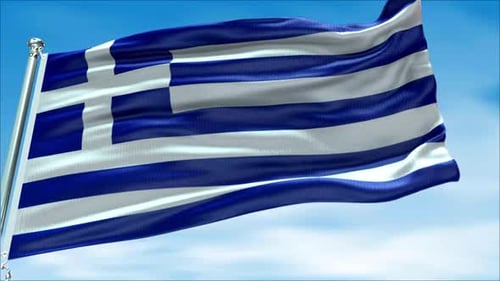 Waving Greek Flag Animation on Blue Sky