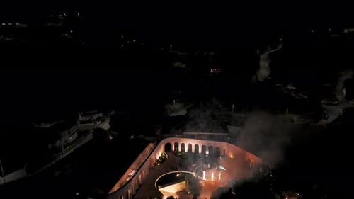 Aerial View Fireworks at Nighttime Wedding Celebration