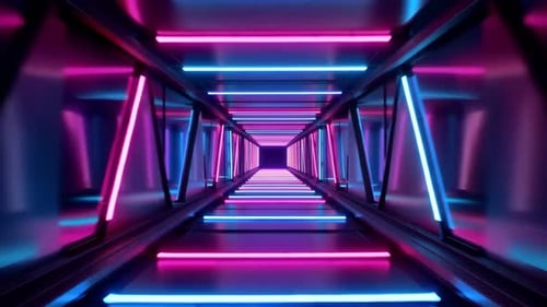 Futuristic Neon Corridor Loop Cyberpunk Tunnel Animation