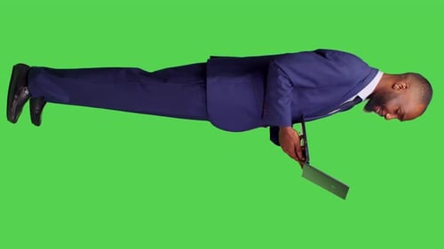 Professional Businessman Types on Laptop in Chroma Key Footage