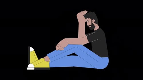 Animated Man Sitting and Reflecting Modern Flat Design