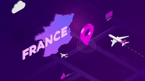 Isometric France Map Travel Location Pin Animation