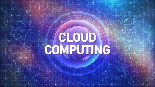 Cloud Computing Concept on Futuristic Cyberspace Background with HUD, Numbers, and Globe