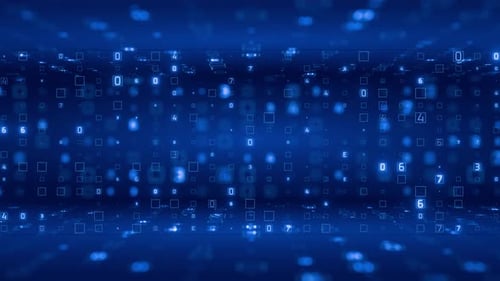 Futuristic Digital Data Stream with Glowing Blue Alphanumeric Characters