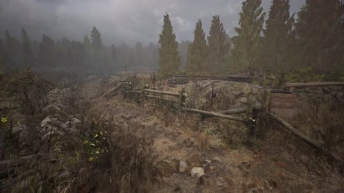 An Old Wood Fence with a Country Field Behind It