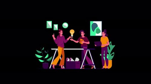 Three people collaborating in a modern workspace design.