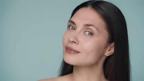 Close Up of Attractive Woman with Long Dark Hair
