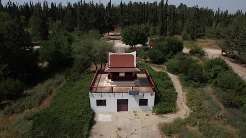 Aerial Panning Shot Of Famous Buddhist Temple , Ben Shemen Forest, Israel