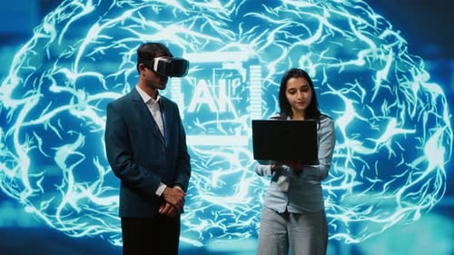 Team of Programmers Interacting with AI Visualization Using VR