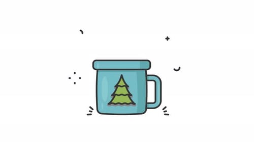 Animated Sketch Christmas Mug with Evergreen Tree