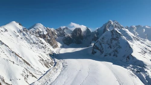 Majestic snow-covered mountains with a sprawling glacier