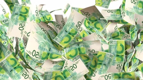 Falling and Piling Up New Israeli Shekel Bills Animation