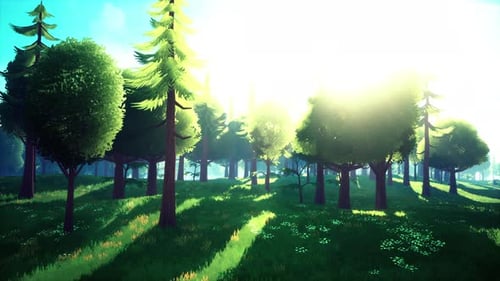 Cartoon Landscape with Hills and Forest