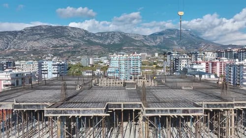 Construction Site Aerial View of New Building in City