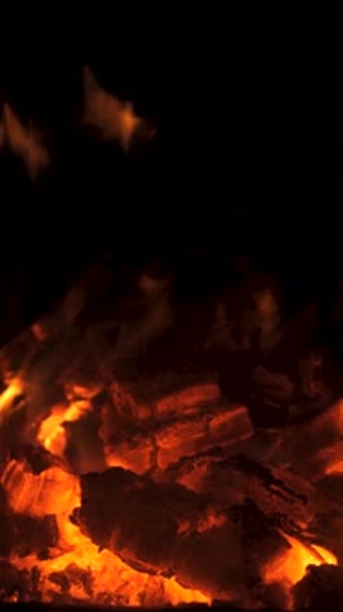 Warm Glow of Fire in a Cozy Fireplace Illuminates the Dark Room