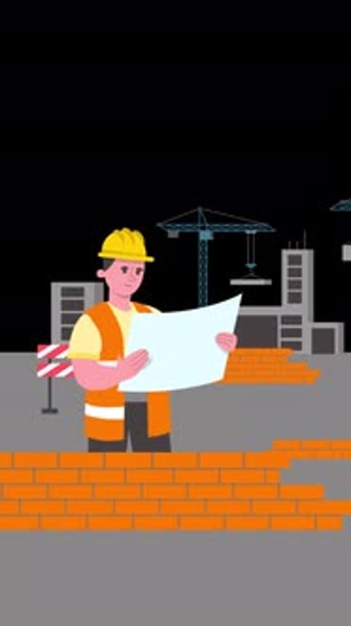 Engineers Working On Construction On Vertical On Alpha Channel