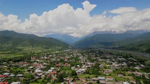 Huge panoramic aerial view of village from drone