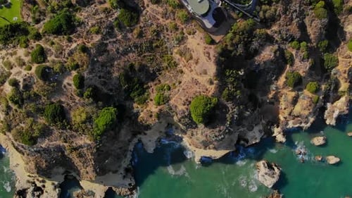 Drone top shot of the coast in Lagos, Algarve.
