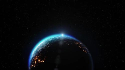 Realistic Motion Graphics of Planet Earth Rotating in the Night