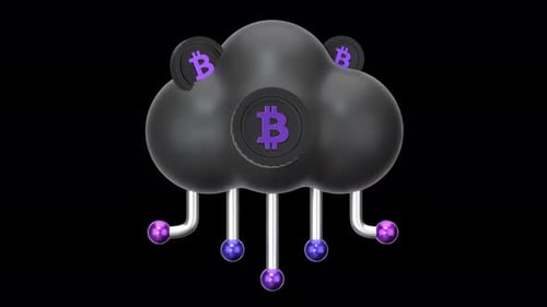 Bitcoin-Cloud-Netzwerk, 3D-Animation, Alphakanal, transparenter Hintergrund