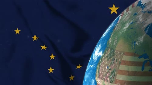 Bandera de Alaska con globo terráqueo