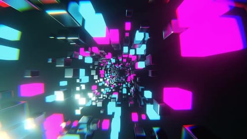 Fondo de túnel de neón de ciencia ficción vibrante de color cian y rosa VJ Loop l 4K