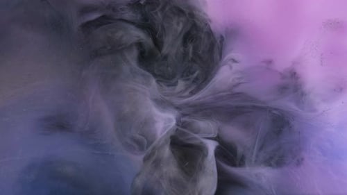 Abstract Grey Ink Swirling in Violet Liquid