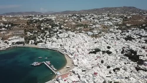 The Greek island of Mykonos, the old town on the sea during a sunny day