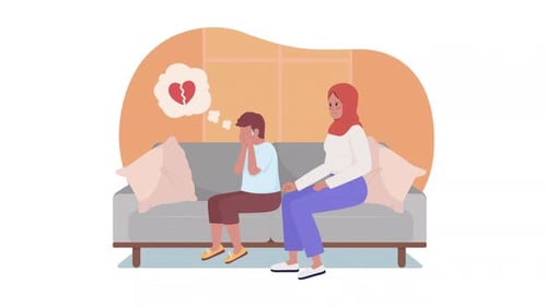 Crying Child Receives Comforting Hug Flat Design Animation