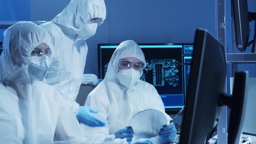 Group of Professional Engineer is Developing a Modern Microprocessor in a Futuristic Laboratory