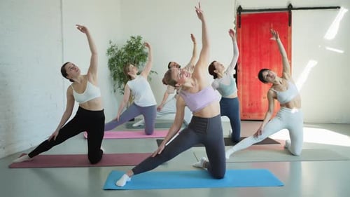 Yoga Class Pilates Workout Group of Sporty People Doing Exercise in Studio Class for Yoga Wellness