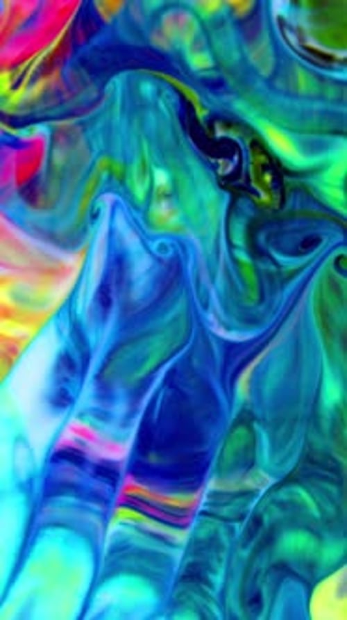 Abstract Liquid Swirls of Blue, Yellow, Green, and Pink