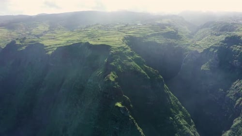 Sheer cliffs coastline on Madeira Island.