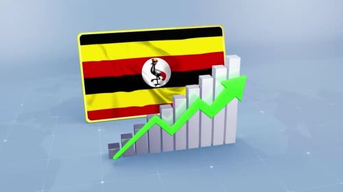 Uganda Flag with Graph and Green Arrow Increasing Values