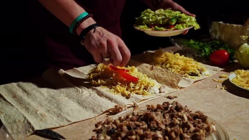 Man Prepares Delicious Shawarma From Fresh Ingredients