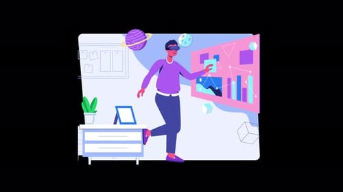 A European person using virtual reality in an office setting.