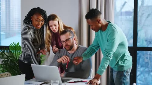Office Workers Creative Team are Talking Then Doing Highfive Hand Gesture Working Together Around