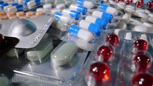Closeup View of Package with Medical Pills and Drugs