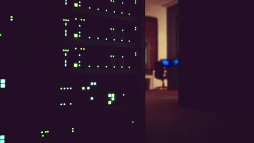 Modern Server Room with Supercomputers Light