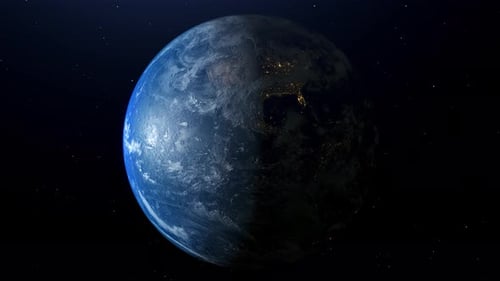 Realistic Earth Planet Rotating in Space with Day and Night Cycle