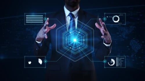 Futuristic Hexagon HUD Revealing Digital Data Information