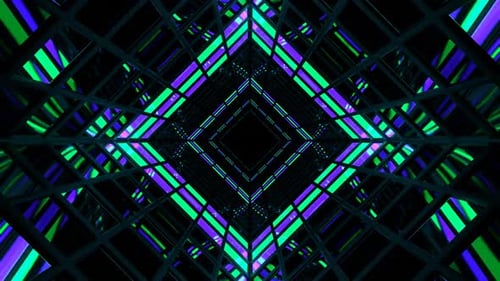 Purple And Turquoise Screen Square Light Tunnel Background Vj Loop In HD
