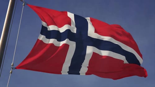 Animated Waving Norwegian Flag Against Blue Sky
