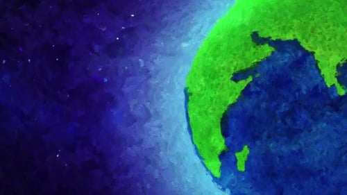 Artistic Painted Earth Rotating in Cosmic Space