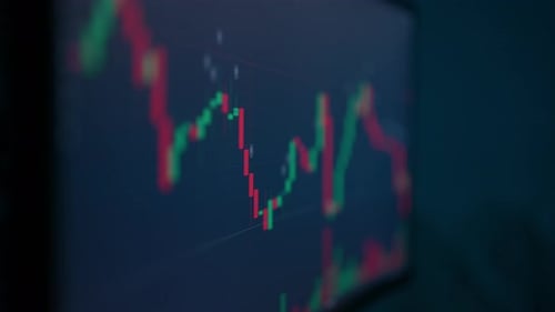 Stock Chart Fluctuates on Blue Background