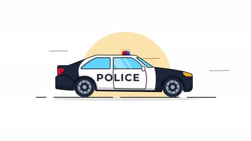 Animated Police Car Driving in Flat Design Style