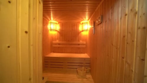 Wooden Sauna Room Interior Design, No People