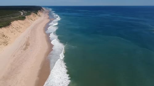 Atlantic Ocean Waves Crash Along Beach Shore Coastline Cape Cod Massachusetts